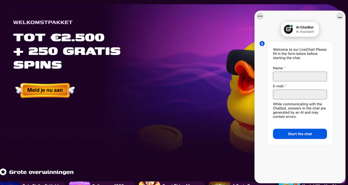 24/7 klantenservice en live chat ondersteuning bij Duckysino Casino
