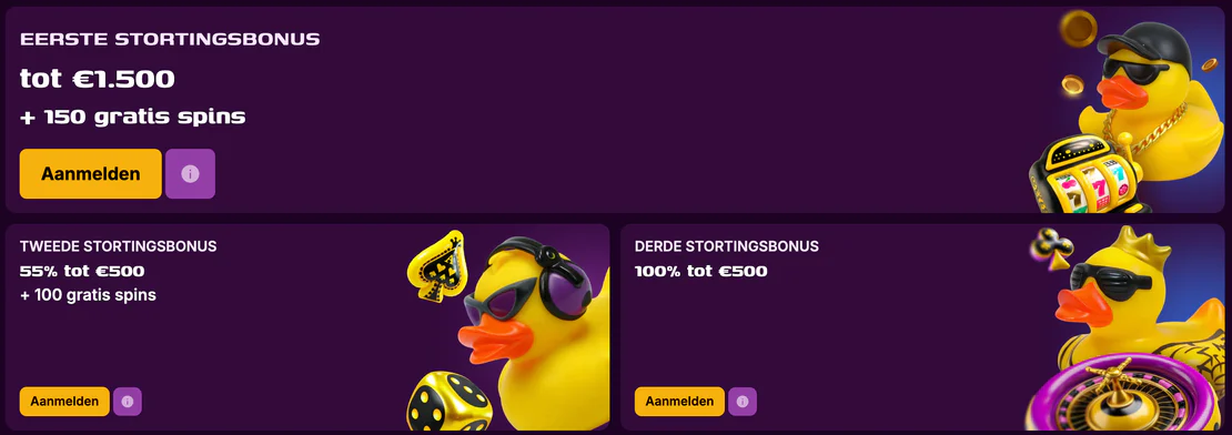 Welkomstbonus en speciale promoties bij Duckysino Casino